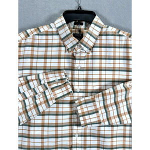 J Crew Slim Fit Men L Button Down Oxford Long Sleeve Orange Green White Plaid
